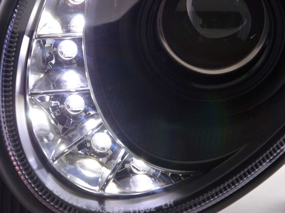 Scheinwerfer Set Daylight LED TFL-Optik Mercedes E-Klasse Typ W211 02-06 schwarz Scheinwerfer Set Daylight LED TFL-Optik Mercedes E-Klasse Typ W211 02-06 schwarz